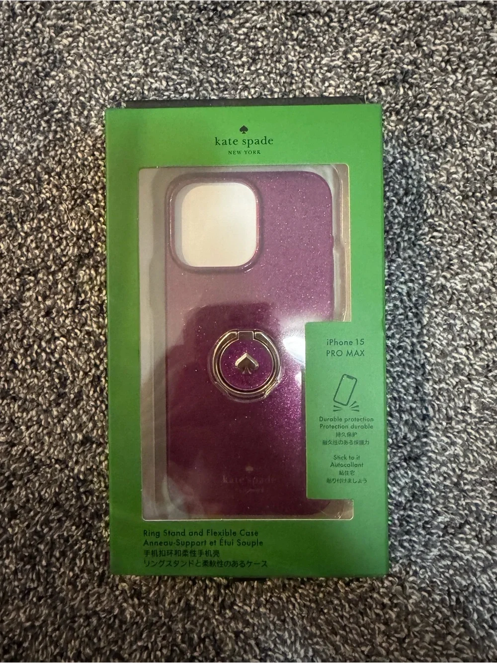 kate spade purple glitter ring-stand iPhone 15 Pro Max case